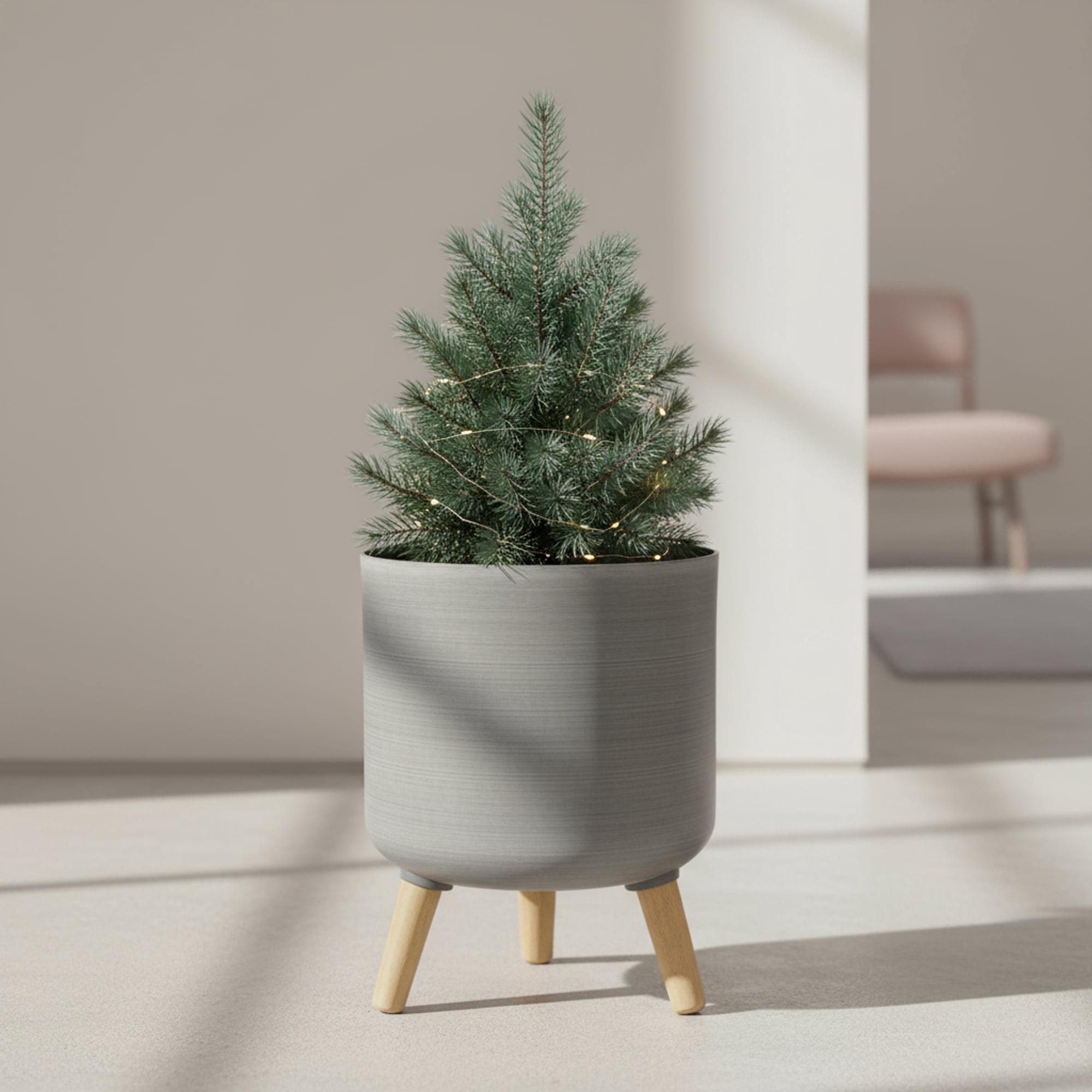 Algreen Modena 10.7" Planter with Stand, Brushed Grey