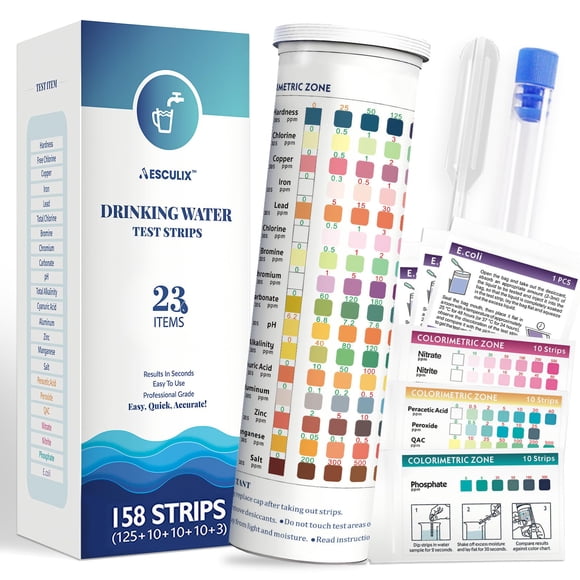 All-New 23 in 1 Drinking Water Testing Kit 158 Strips,Well Water Testing Kit & Water Test Strip for House Water for Hardnessï¼?Chlorine,Copper,Iron