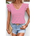 thumbnail image 3 of Ahlaray Butterfly Sleeve V-Neck T-Shirt: Striped Chic, Flattering Fit!, 3 of 8