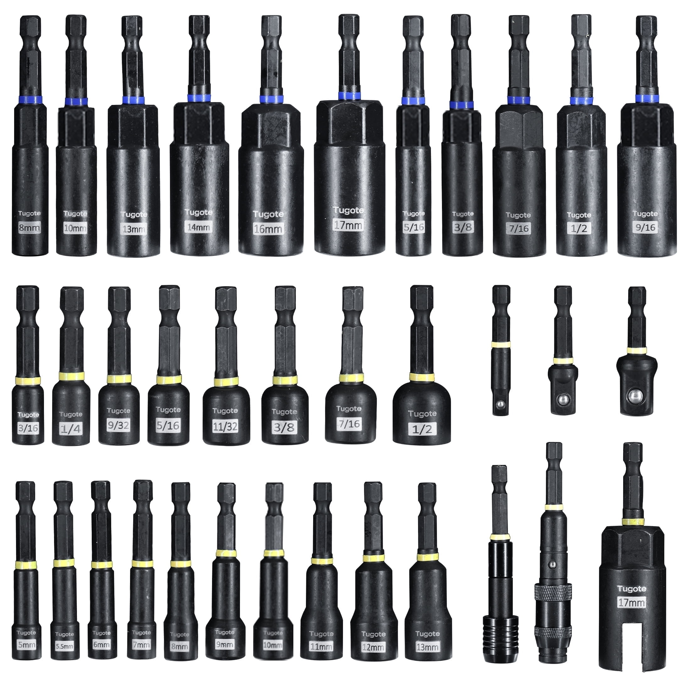 61PCS Impact Nut Driver Set - Magnetic Deep Nut Drivers for Drills, Includes Metric & SAE Socket Adapters, Wing Nut Driver, 1/4'' Quick Change with Bit Extension, Pivoting Nutsetter, S2 Steel Bits
