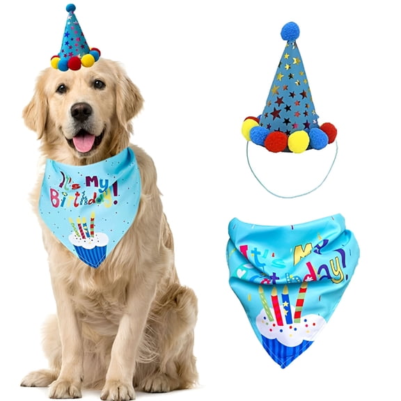 TELOLY Dog Birthday Bandana Hat Set, Sequined Pet Party Outfit