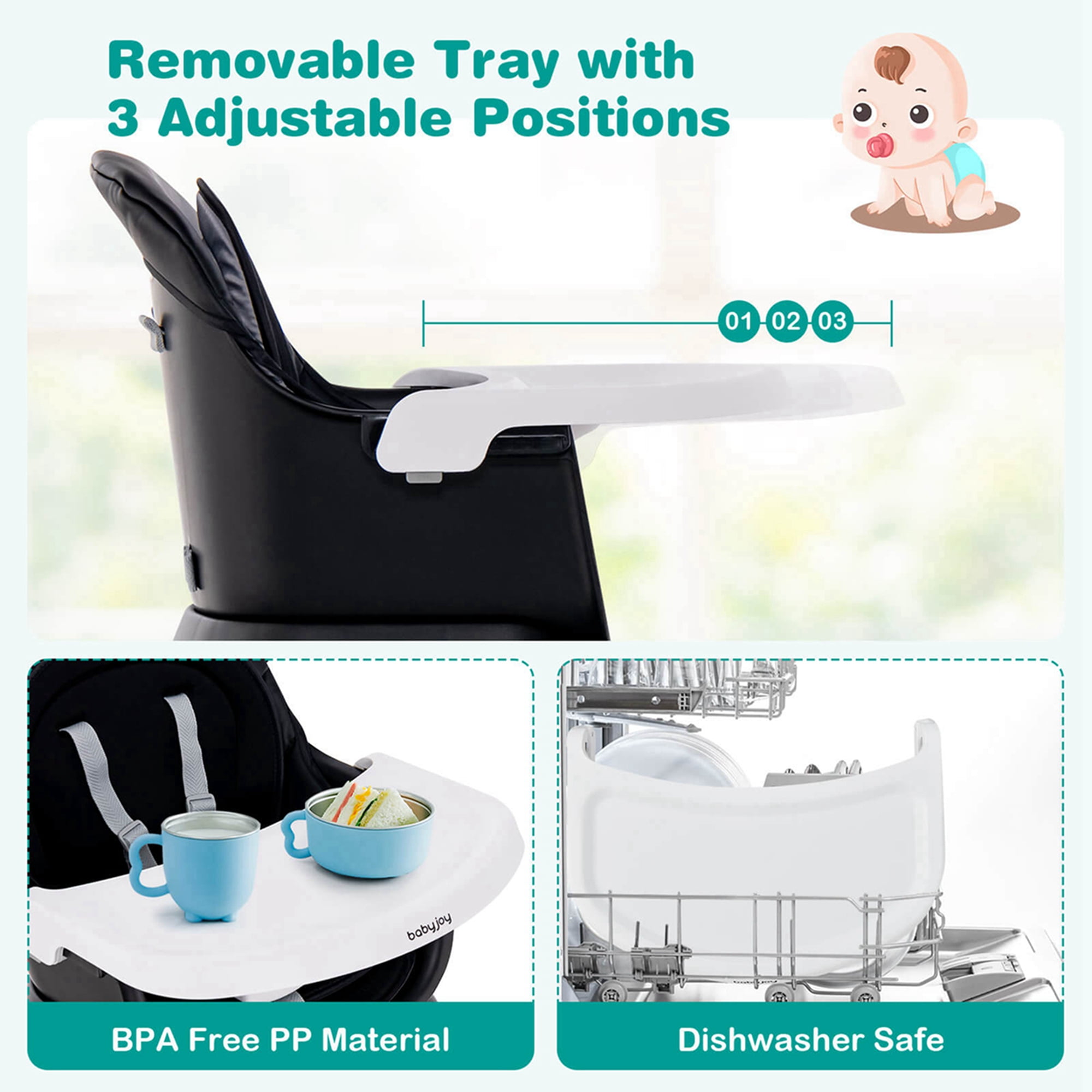 Costway  8-in-1 Baby High Chair Convertible Dining Booster Seat w/ Removable Tray Black
