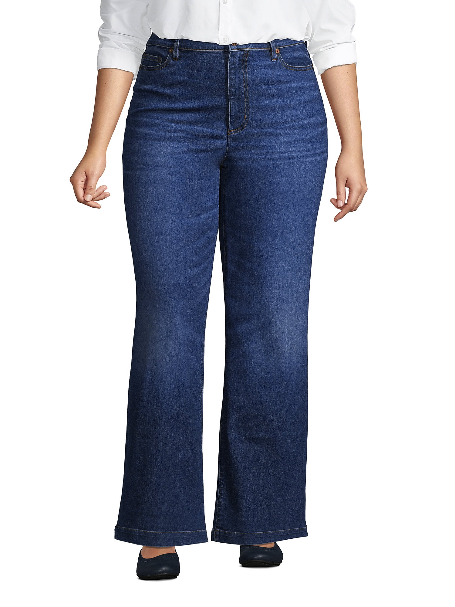 Lands' End Women's Plus Size Recover High Rise Wide Leg Blue Jeans