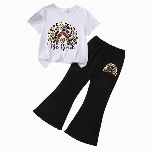 Toddler Girl Clothes Girls Two Piece Set for Girls Short Sleeve T-Shirt Top and Flared Pants Sets 12 18 24 Months 2T 3T 4T 5T Girls Summer Clothes Girls