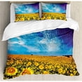 thumbnail image 3 of Scenery Decor Twin Size Duvet Cover Set, Exposure Photo Sunflower Garden Field with Skyline Summer Nature Image, Decorative 2 Piece Bedding Set with 1 Pillow Sham, Yellow and Blue, by Ambesonne, 3 of 3