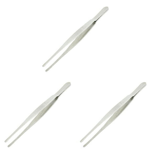 3pcs 5.5 Inch Long Silver Tone Stainless Steel Round Tip Tweezers