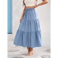 thumbnail image 5 of Womens Tiered Elastic Waist Denim Skirt Light Wash Casual Maxi, 5 of 24