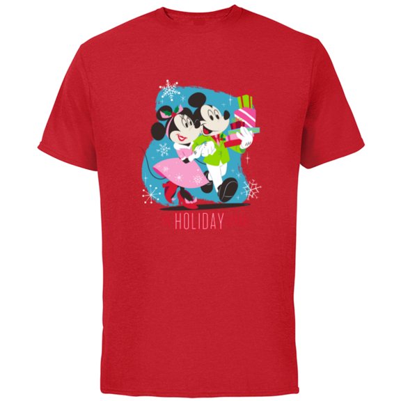Disney Mickey & Minnie Mouse In Holiday Style - Short Sleeve Cotton T-Shirt for Adults - Customized-Red