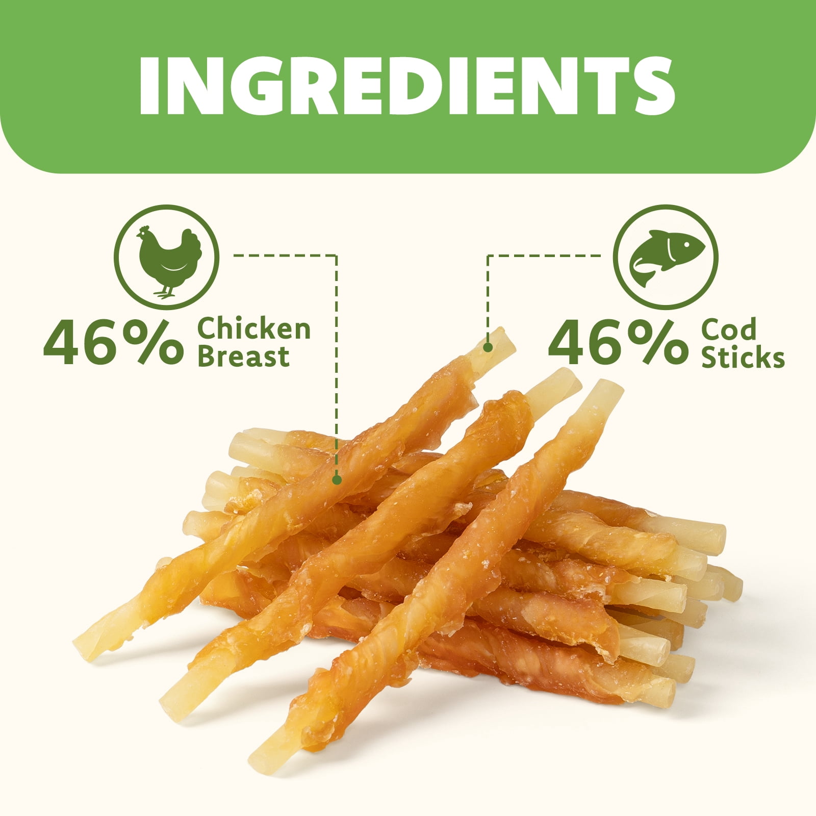 (2 pack) MON2SUN Chicken Wrapped Cod Sticks Small Dog Treats, 13 oz (36 Count)