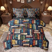 jejeloiu 3D Library Books 7 Pieces Bedding Comforter Set,Western Magical Mysterious Full Bedding Set For Boys Kids Reversible