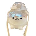 thumbnail image 4 of Botella de agua de 1 l con diseño de oso de dibujos animados, con pajita y correa, portátil para aventuras al aire libre, verano fresco, 4 of 8