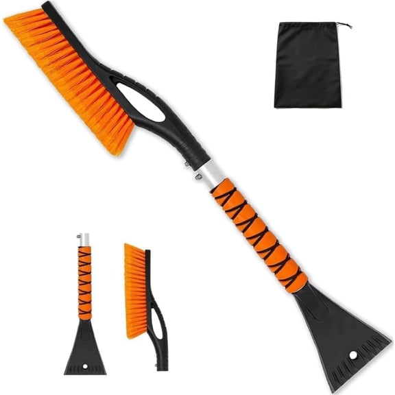 Snow Brush and Ice Scrapers for Car Windshield, 27 Inch Car Snow Scraper Windshields Aluminum Tool with Foam Grip Scratch Free Bristles Detachable Design for Cars, Trucks, SUVs