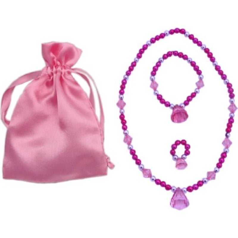 Multiple Hot Pink Princess Dress up Jewelry Set (Necklace, Bracelet