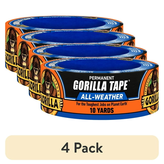 (4 pack) Gorilla Permanent All Weather Black Tape 1.88 in x 10 Yard