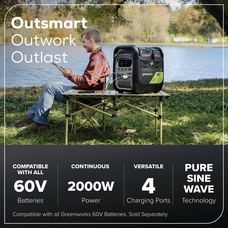 Greenworks 60V 2000W 4-Slot Portable Power Station Battery