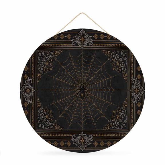 Welcome Sign for Front Door, Halloween Round Metal Wall Art Wreaths, Vintage Dark Spiders Floral Scrollwork Outdoor Indoor Wall Hanging Sign for Porch Decor Housewarming Gifts 11.8 Inch