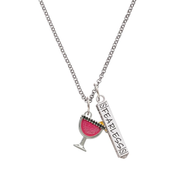 Delight Jewelry Silvertone Hot Pink Tropical Drink Silvertone Fearless Bar Charm Necklace, 23"
