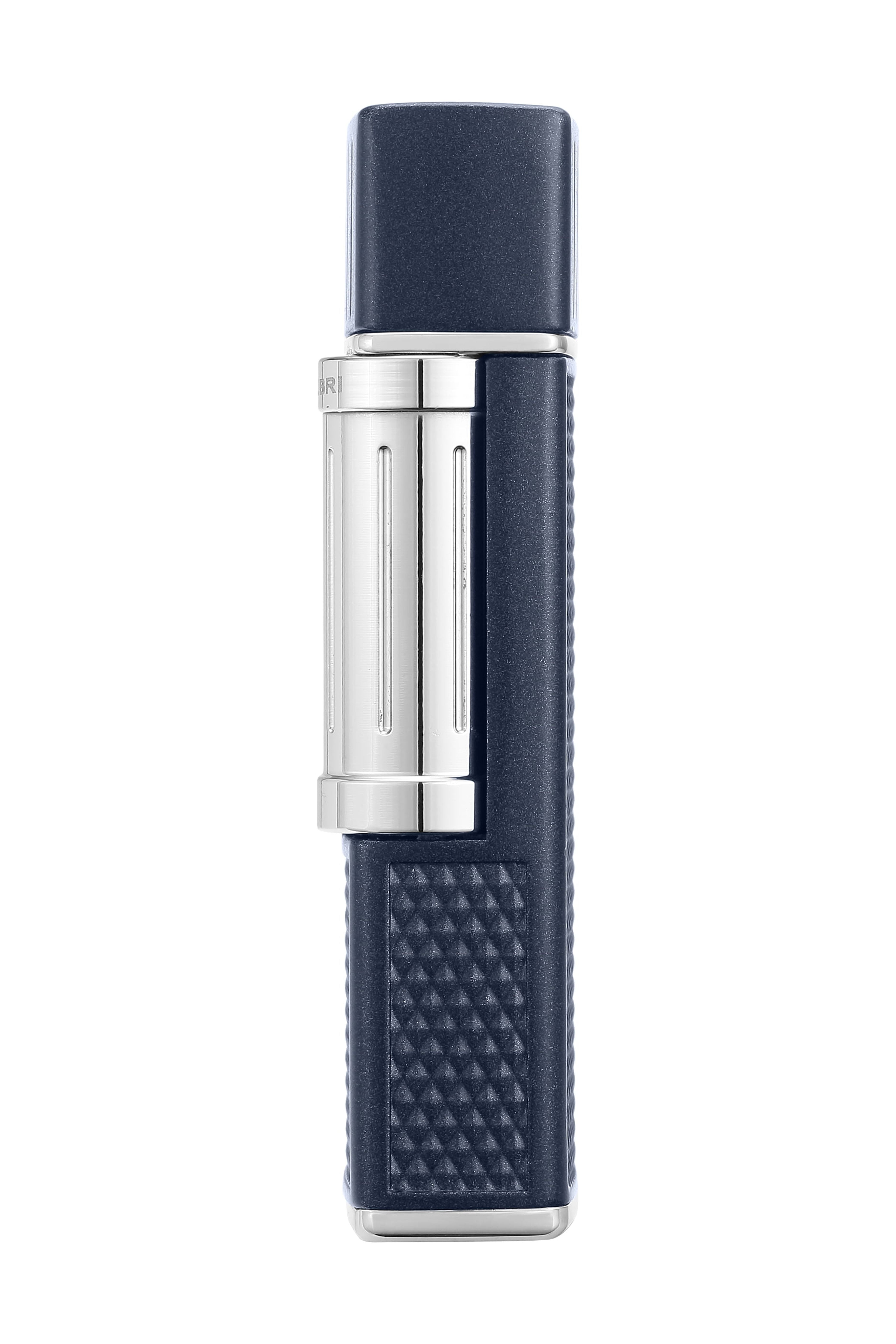 Colibri Julius Double Flame Butane Flint Cigar Lighter with Diamond-Pattern Case, Windproof & Refillable, Cigar Enthusiast's Choice with Blue Fuel Window and Adjustable Flame (Navy, Chrome)