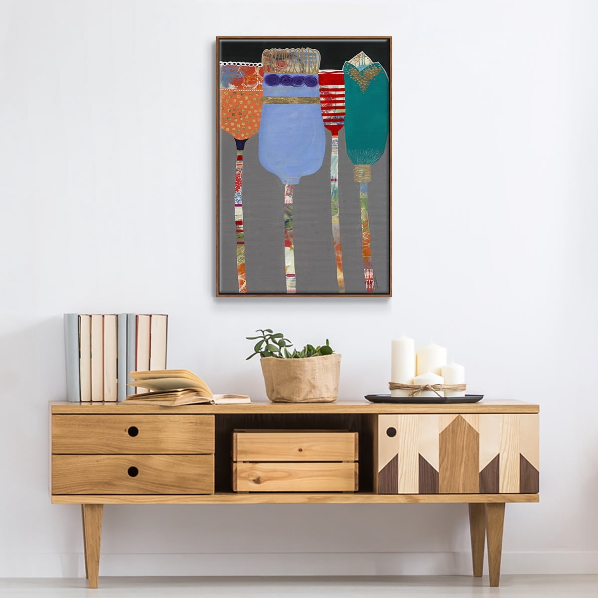 Tall Tulips Framed Premium Gallery Wrapped Canvas - Ready to Hang - 25 x 37 - Walnut Floating Frame