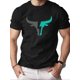 thumbnail image 1 of Camiseta informal de manga corta y cuello redondo para hombre con estampado de cabeza de toro, color negro con diseño geométrico en verde azulado. Algodón ligero. Ideal para verano, para uso en exteri, 1 of 6