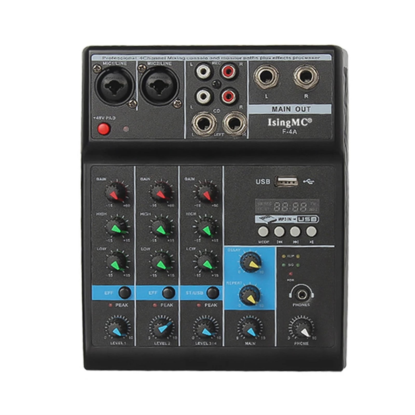 Sound Mixing Console USB Interface USB Aud-io Mixer Input F-4A Wireless 4-channel Phantom Power Monitor for Computer ,Easy to Operate