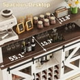 thumbnail image 4 of PUKAMI 55" Farmhouse Coffee Bar with LED Lights, Coffee Bar Cabinet with Storage and Hutch, Wine Bar with Sliding Barn Door & Wine and Glass Rack for Living Room, Kitchen (White), 4 of 16