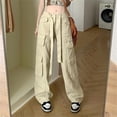 thumbnail image 3 of Baggy Cargo Pants for Women Casual Comfy Tie Drawstring Retro Streetwear Trousers Straight Leg Punk Pants with Multi Pockets, 3 of 6