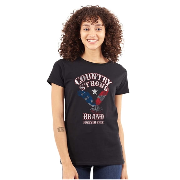 Country Strong USA Bald Eagle Cowboy Womens Slim Fit Graphic Tee Brisco Brands L