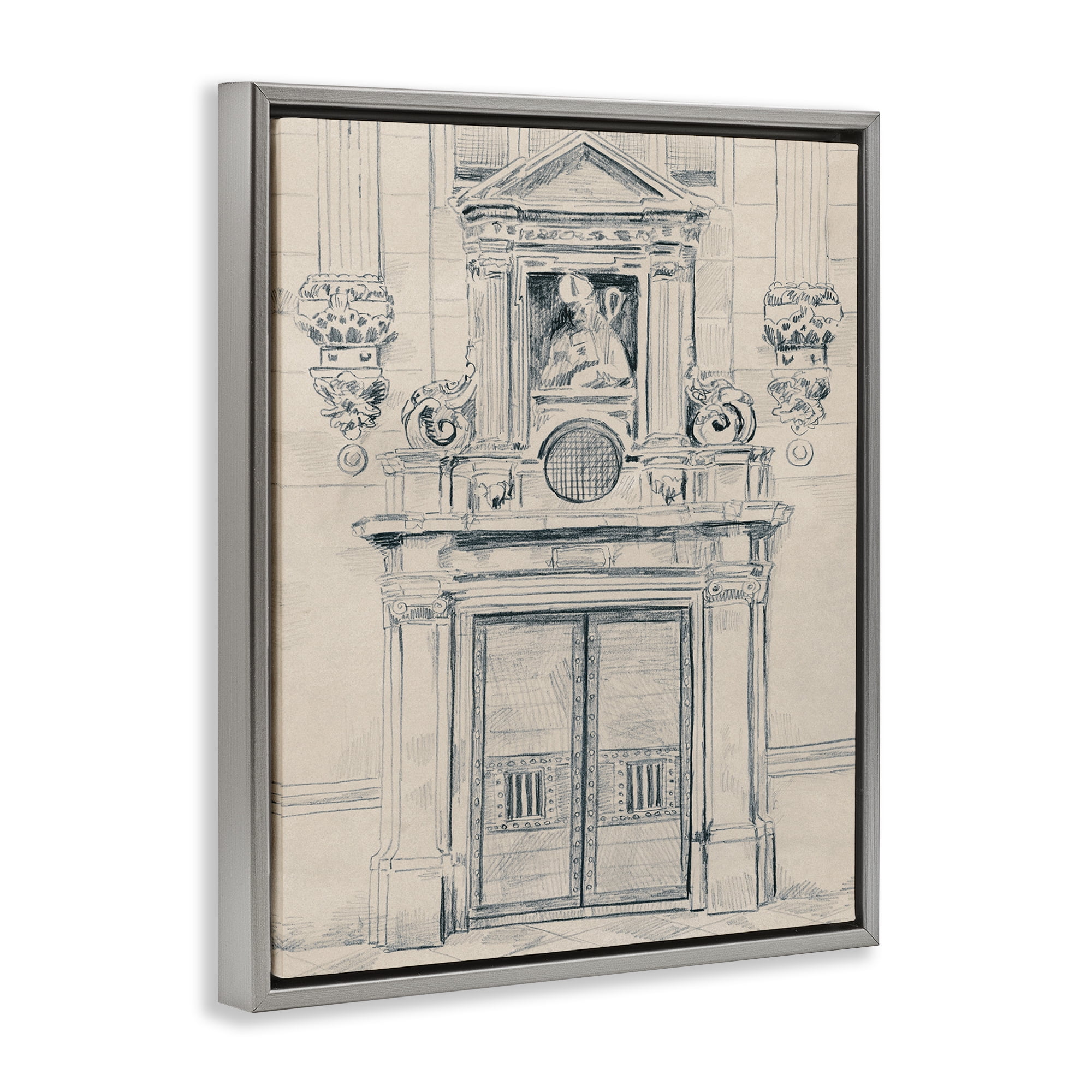 Stupell Industries Detailed Architecture Door Town & City Drawing Gray Floater Framed Art Print Wall Art, 17 x 21