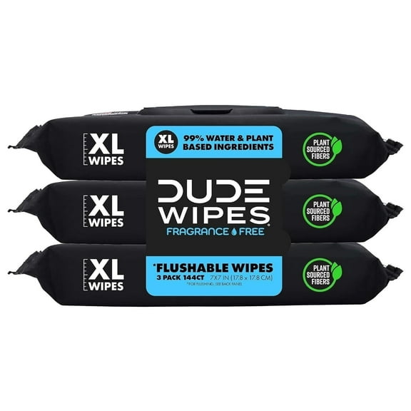 DUDE Wipes, Flushable Wipes, Extra Large and Fragrance-Free Wipes 3 Pack - 150 Wipes