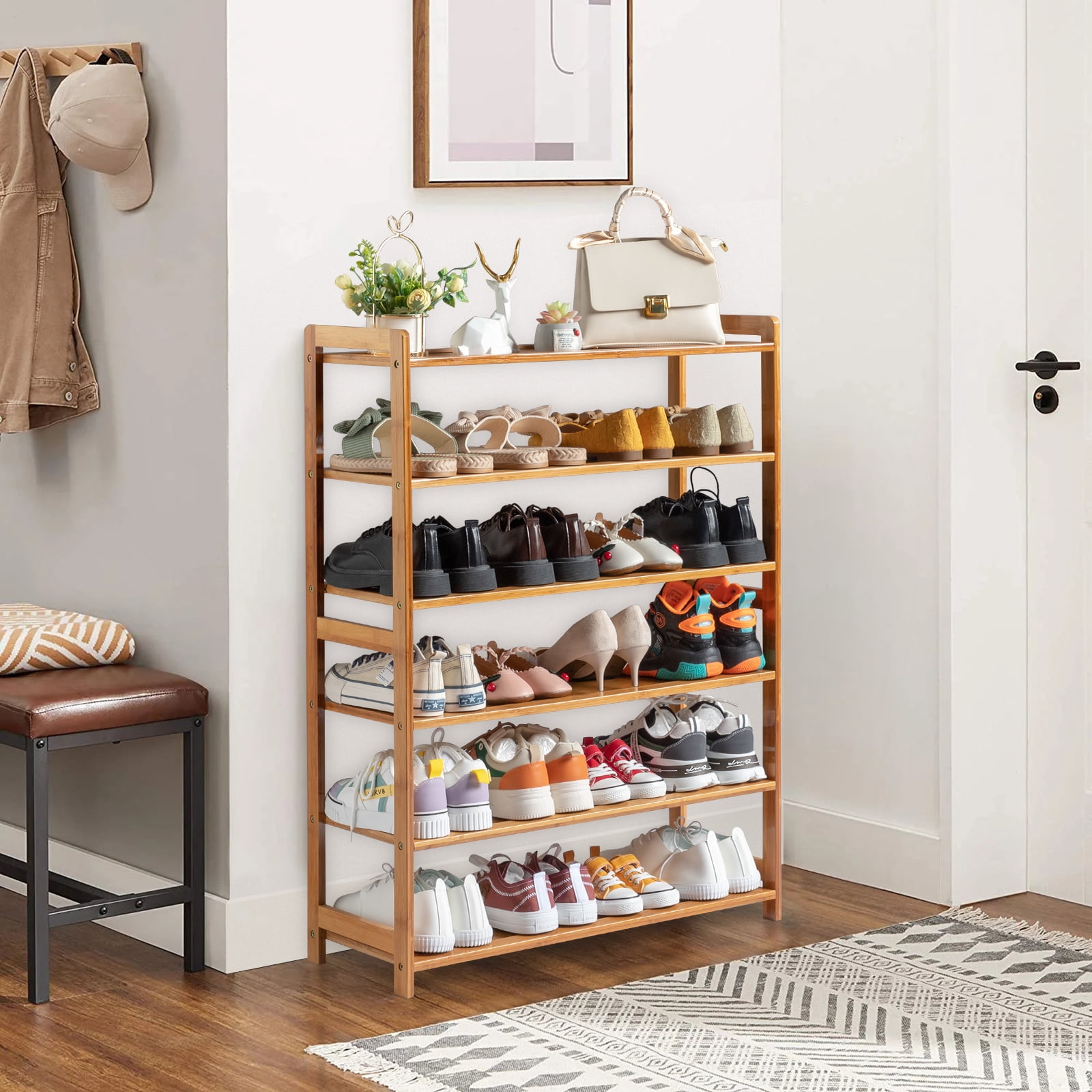 BirdRock Home Free Standing Bamboo Shoe Rack - 4 Tier Wood Organizer, Fits  12 Pairs of Shoes, Brown, Closets and Entryway in the Shoe Storage  department at
