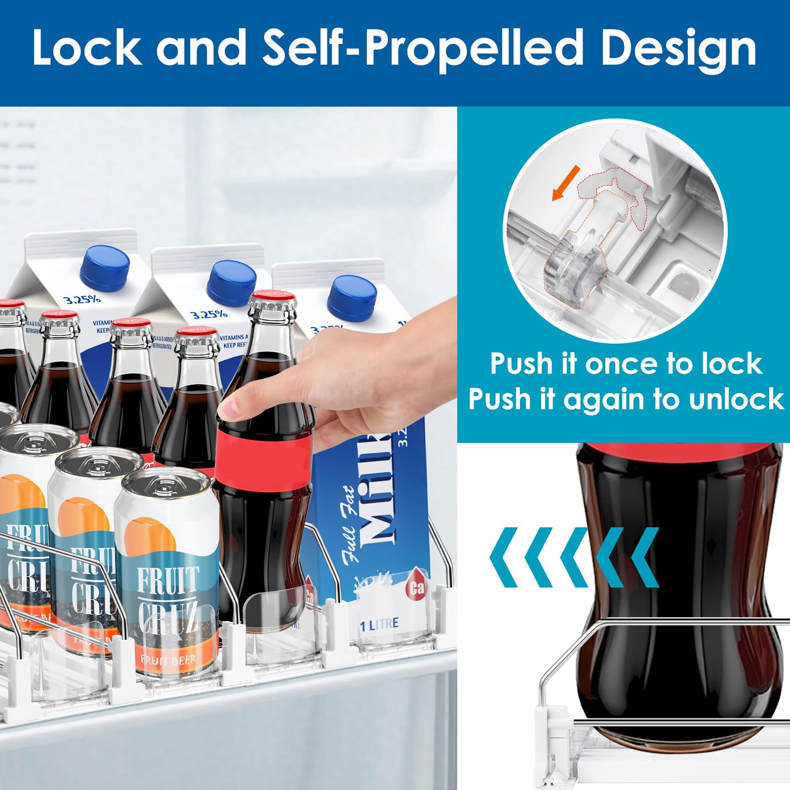 LJSXFI Drink Organizer for Fridge, Soda Can Dispenser for Refrigerator, Self Pushing Fridge Drink Organizer, Holds up to 25 Cans, 5 Row