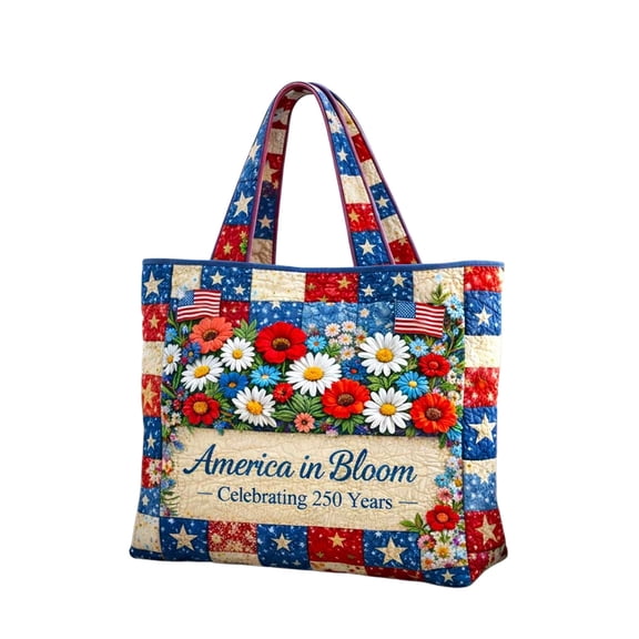 Twfbrm 4th of July Patriotic Tote Bag, Red White and Blue Quilted Shoulder Bag, USA 250th Anniversary Commemorative Handbag, Reusable Independence Day Shopping Bags Gifts for Friends Family