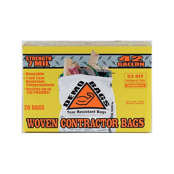 Demobags Contractor Trash Bags Reusable - Tear-Resistant - 20 Count, 42 Gal Box Set — Home & Garage Storage, Stackable Design
