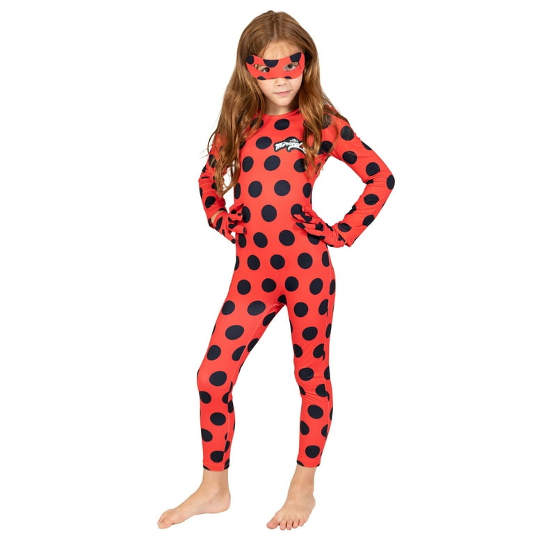 Kid Girls Miraculous Ladybug Cosplay Costume+Mask+Bag Jumpsuit Tight Fancy  Dress