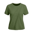 thumbnail image 6 of ClodeEU Women's Crew Neck Short Sleeve Ruched T-Shirt,Casual Fitted Solid Basic Top Army Green,Women's Plus L, 6 of 7
