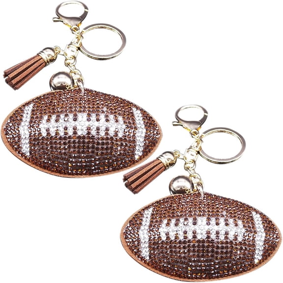 vlrwzc 2Pcs American Football Keychains Rugby Soccer Key Rings Rhinestone Purse Charms for Handbags Football Car Key Ring for Men Women