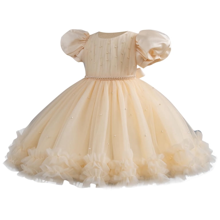Formal Prom Dresses for Little Girls Size 0-5 Toddlers Kids Cute Short  Puffed Sleeve Crewneck Solid A-Line Birthday Party Performance Dress -  Walmart.com