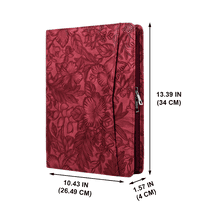 Premium Gift Elegant Rose Red Faux Leather Zippered Portfolio, A4 Size Multifunctional Padfolio, Refillable Folder Briefcase with iPad and Notepad Storage, Perfect for Graduation or Business Gifts