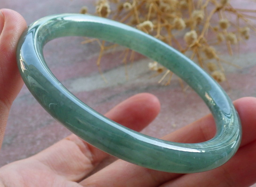 Icy Green Natural A JADE Jadeite Circle Bangle Bracelet 58 mm 683896 TN