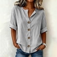 thumbnail image 2 of Staron Women's Striped Casual Button-Up Blouse Short Sleeve V Neck Lightweight Summer Tops Fashion Basic Shirt Black L, 2 of 6