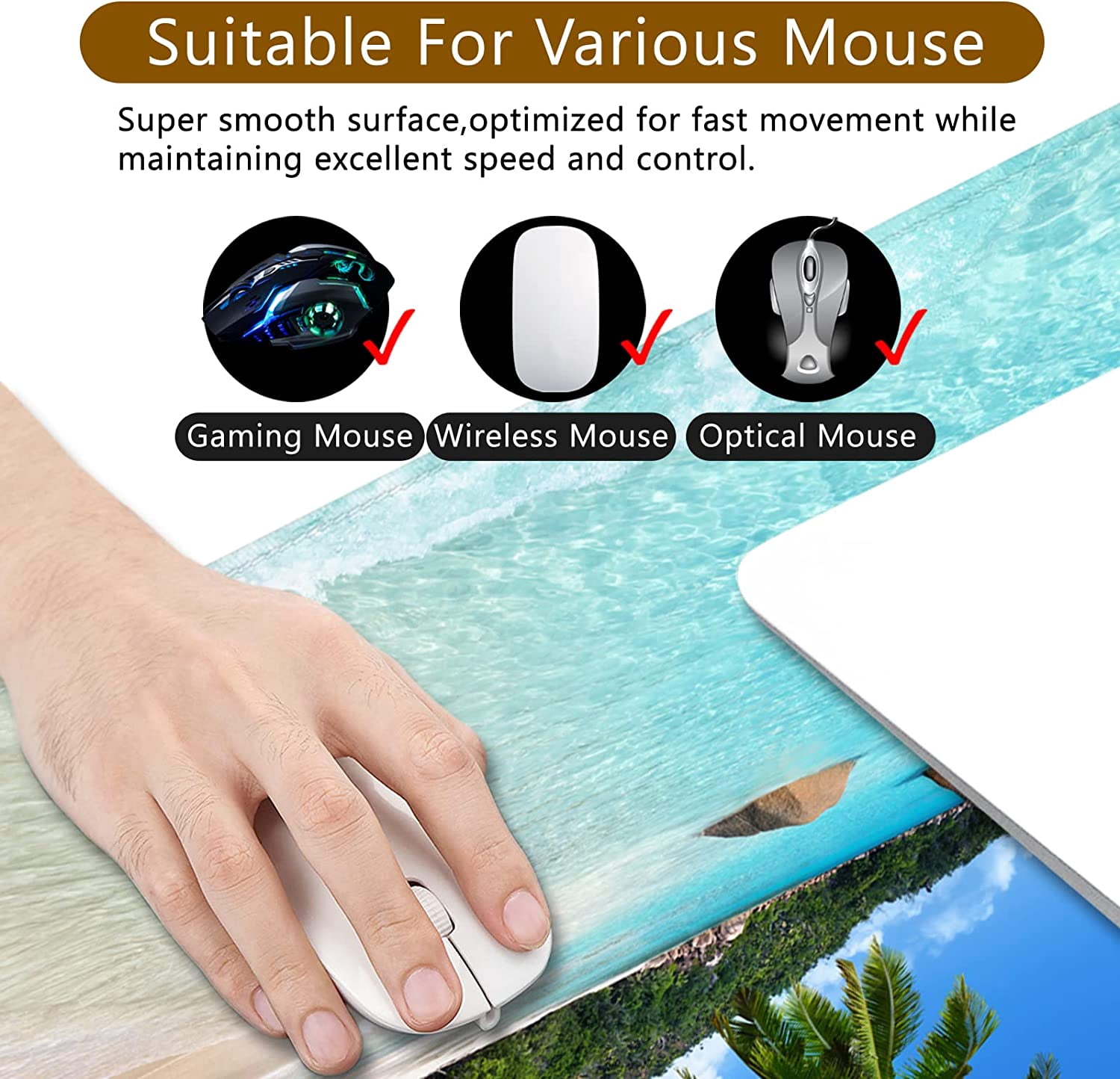Beach Gaming Mouse Pad XXL Large Mouse Pad 35x15.7x0.12 inch Extra Large Mouse Pad Ocean Theme Blue Mouse Pad (Beach Ocean -1)