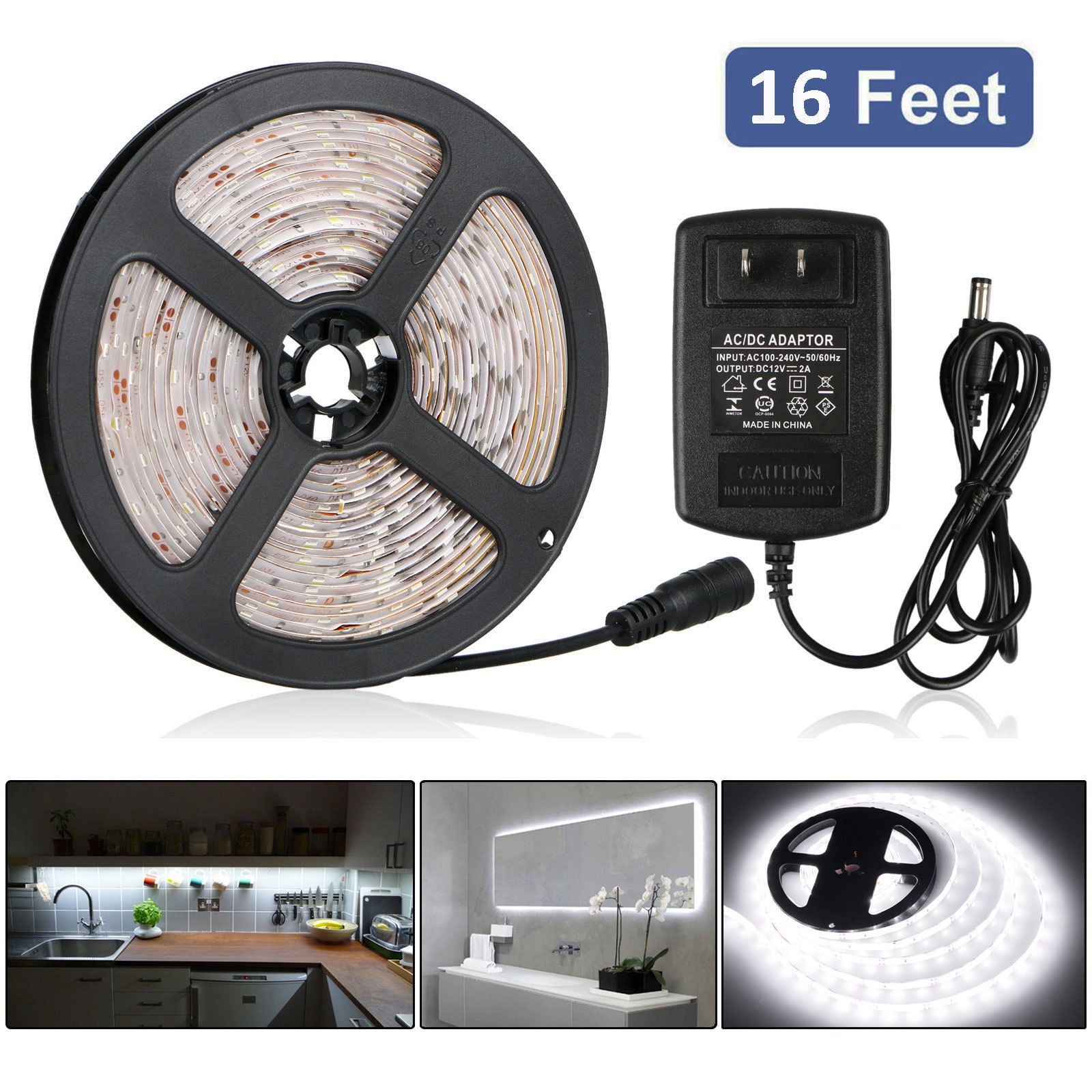 Details about   16.4FT 5M  300 LED Light Strips Flexible Cool White 2835 SMD Lamp DC12V US Stock 