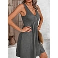 thumbnail image 4 of DOKOTOO Women's Sleeveless V Neck Dress Casual Button A Line Flare Dresses with Pockets Summer Loose Fit Soft Dresses, 4 of 8