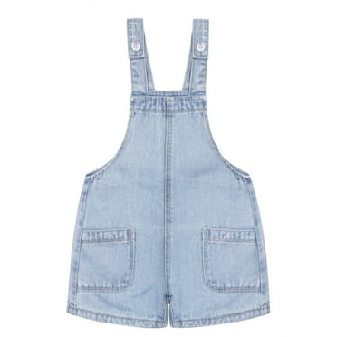 KIDSCOOL SPACE Little Girls Boys Jeans Shorts,Simple Design Adjustable Straps Summer Denim Shortalls,Light Blue,4-5 Years