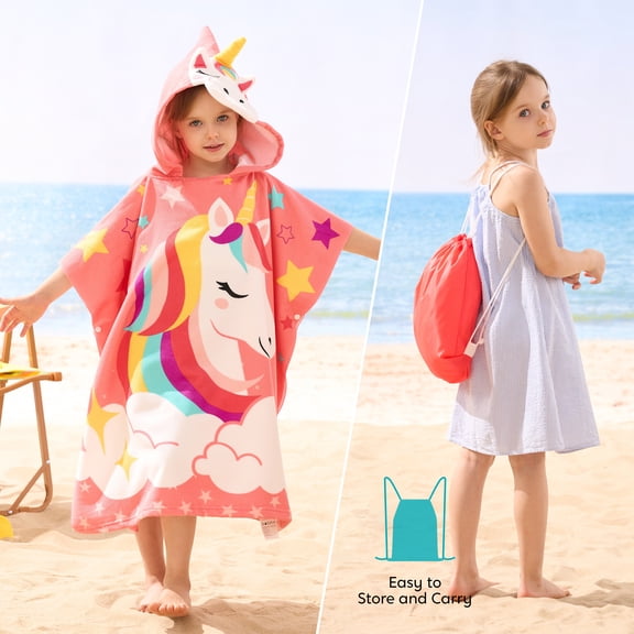 Joyfy Kids Beach Towels with Hood Ages 3-10,30"x30" for Beach Pool,Unicorn Bath Towel Poncho Absorbent Quick Dry Soft Microfiber