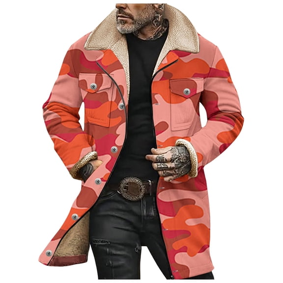 ZTKWD Mens Western Cowboy Jacket Vintage Jacket Long Trench Coats Zip Up Plush Collar Cowboy Peacoat Retro Tops
