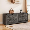 thumbnail image 2 of Uforic 55" Farmhouse Wooden Shoe Storage Bench, Black Oak, 2 of 9