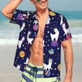 thumbnail image 7 of Gukieu Lama in Space Print Men's Short-sleeved Shirts, Button-down Lapel Hawaiian Shirts, T-shirts, Beach Vacation Summer Casual Wear,X-Large, 7 of 7