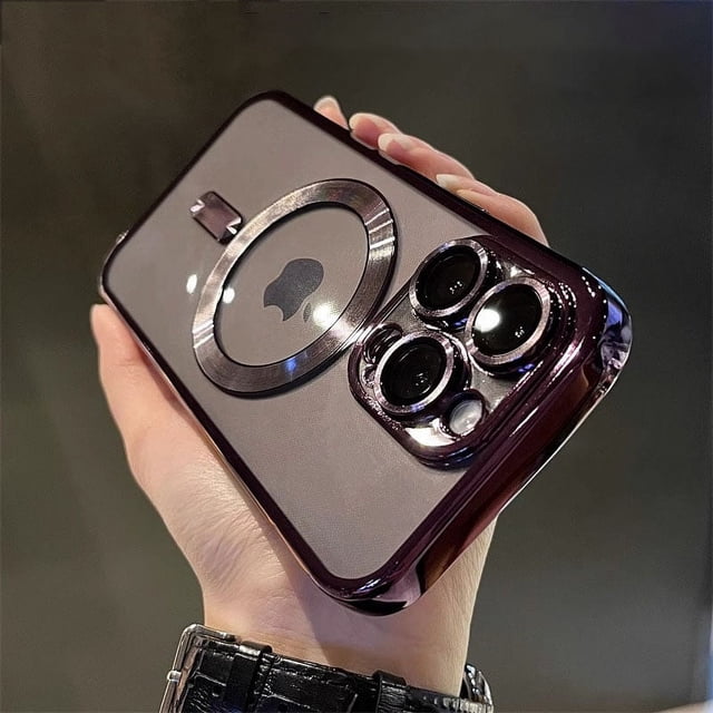 Luxury Magnetic For Magsafe Wireless Charge Plating Clear Case For iPhone 11 12 13 14 15 16 Pro Max Shockproof Silicone Cover Dark purple For iPhone 14 ProMax